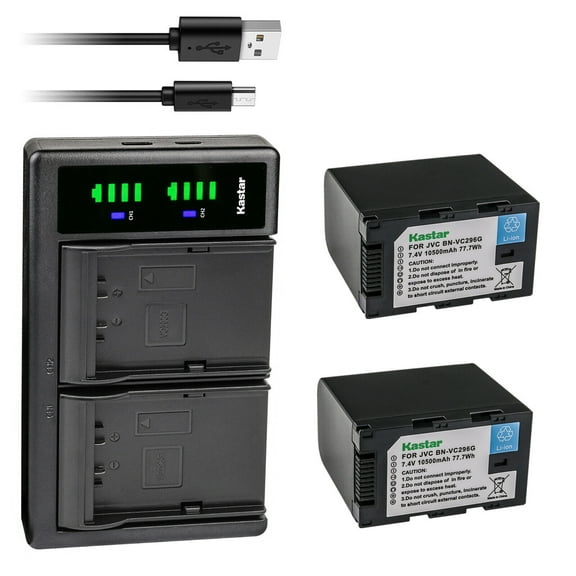 Kastar 2-Pack Battery and LTD2 USB Charger Compatible with JVC BN-VC264G BN-VC296G, GY-HC500 Series Camcorder, JVC GY-HC500SPC Connected Cam 4K Handheld Camcorder, JVC GY-HC 550 GY-HC 550E Camcorder