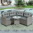 4 Piece Outdoor Patio Furniture Set, All-Weather Rattan Wicker Couch Set with Round Table & Cushions, Sectional Conversation Sofa Set for Patio, Garden, Lawn, Poolside and Backyard, B502