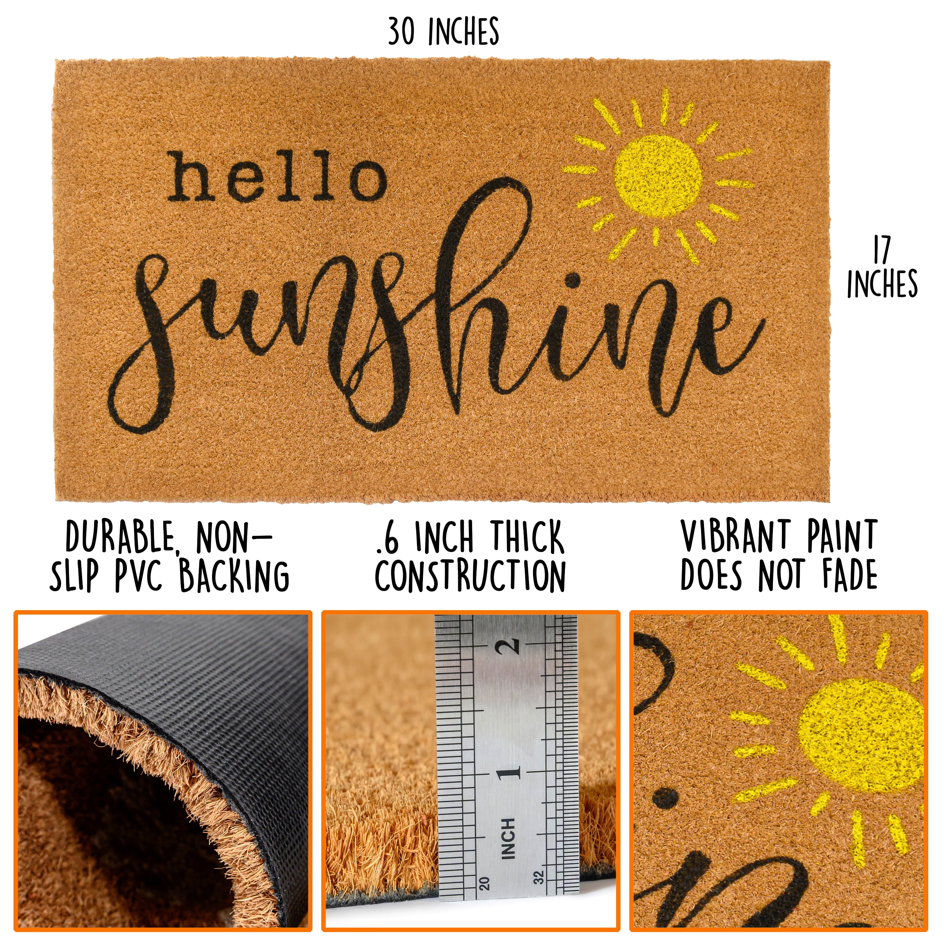 MAINEVENT Hello Sunshine Doormat 30x17 Inch, Summer Outdoor Welcome Mat for Outside