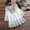 thumbnail image 2 of Women Vintage Lace Patchwork V-neck Flare Sleeve Ruffle Blouses, 2 of 4