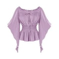 thumbnail image 2 of ABATAB Women Renaissance Shirts Medieval off Shoulder Long Bell Sleeve Tops Trendy Smocked Waist Drawstring Pullover Blouses(Small,Purple), 2 of 6