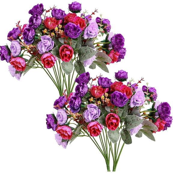 Nvzi 7 Branch 21 Head Artificial Silk Mini Rose Christmas Wedding Home Decoration with Fake Bouquet. Diamond Rose Violet 4 Bouquet
