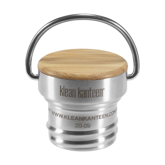 Tapa de botella Klean Kanteen, tapa de bambú, acero inoxidable cepillado
