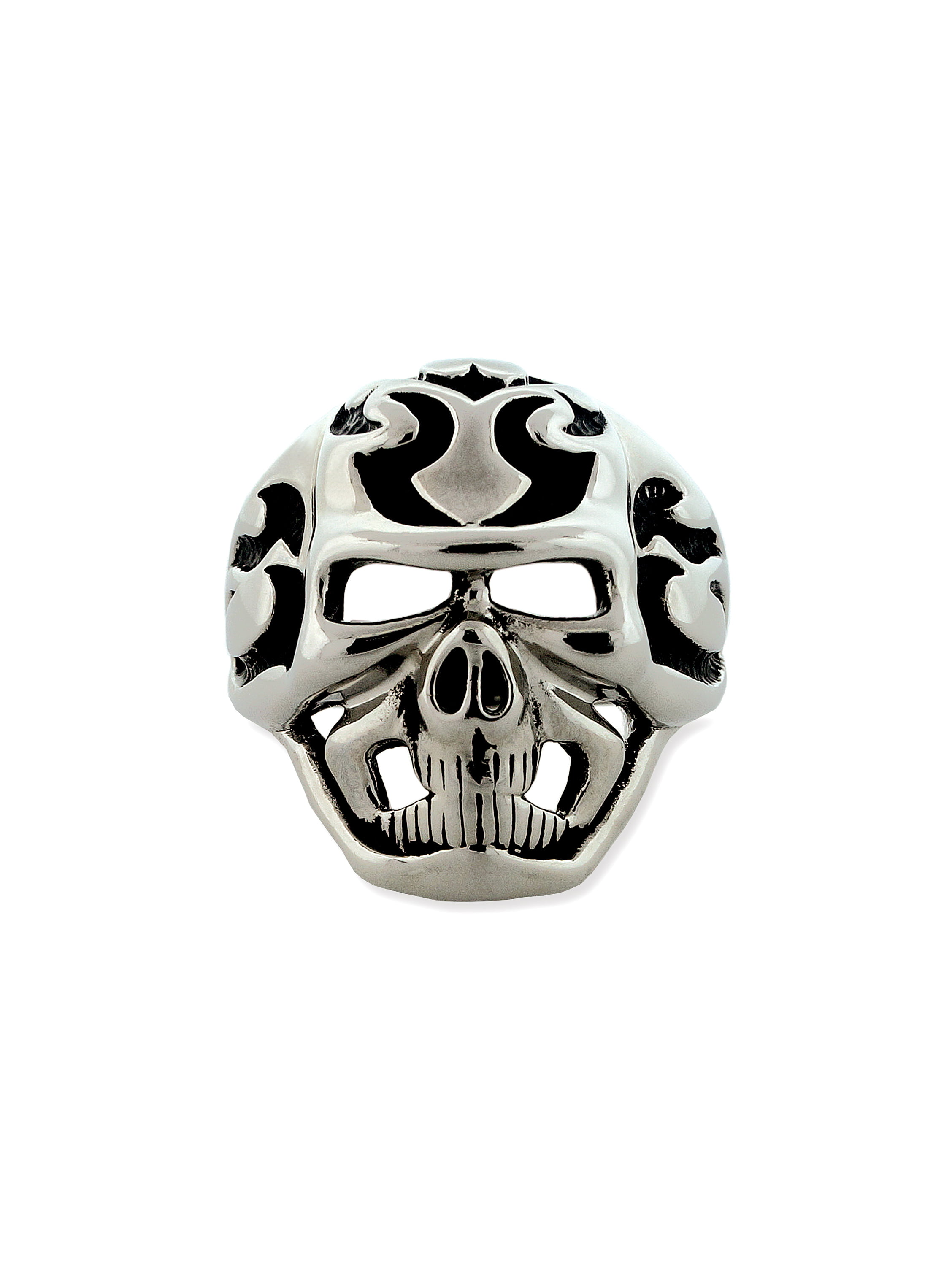 Mens Day Of The Dead Double Skull Silver Stainless Steel Ring 
