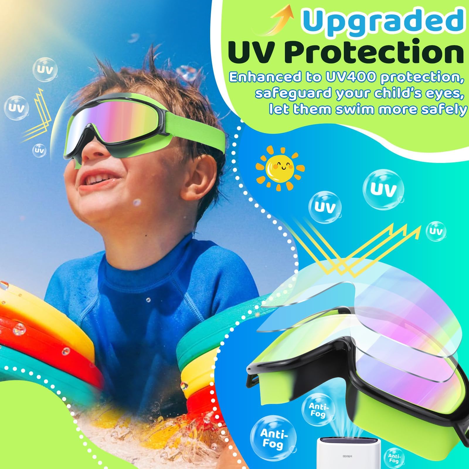 Vvinca Kids Swim Goggles with Comfort Strap, 2-Pack photo 6