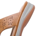 thumbnail image 6 of FAKKDUK Womens Comfortable Walking Flip Flops With Arch Support, Ladies Best Plantar Fasciitis Sandals For Flat Feet Pain Relief, Soft Outdoor Thong Sandals with PU Leather, 8.5&Brown, 6 of 8
