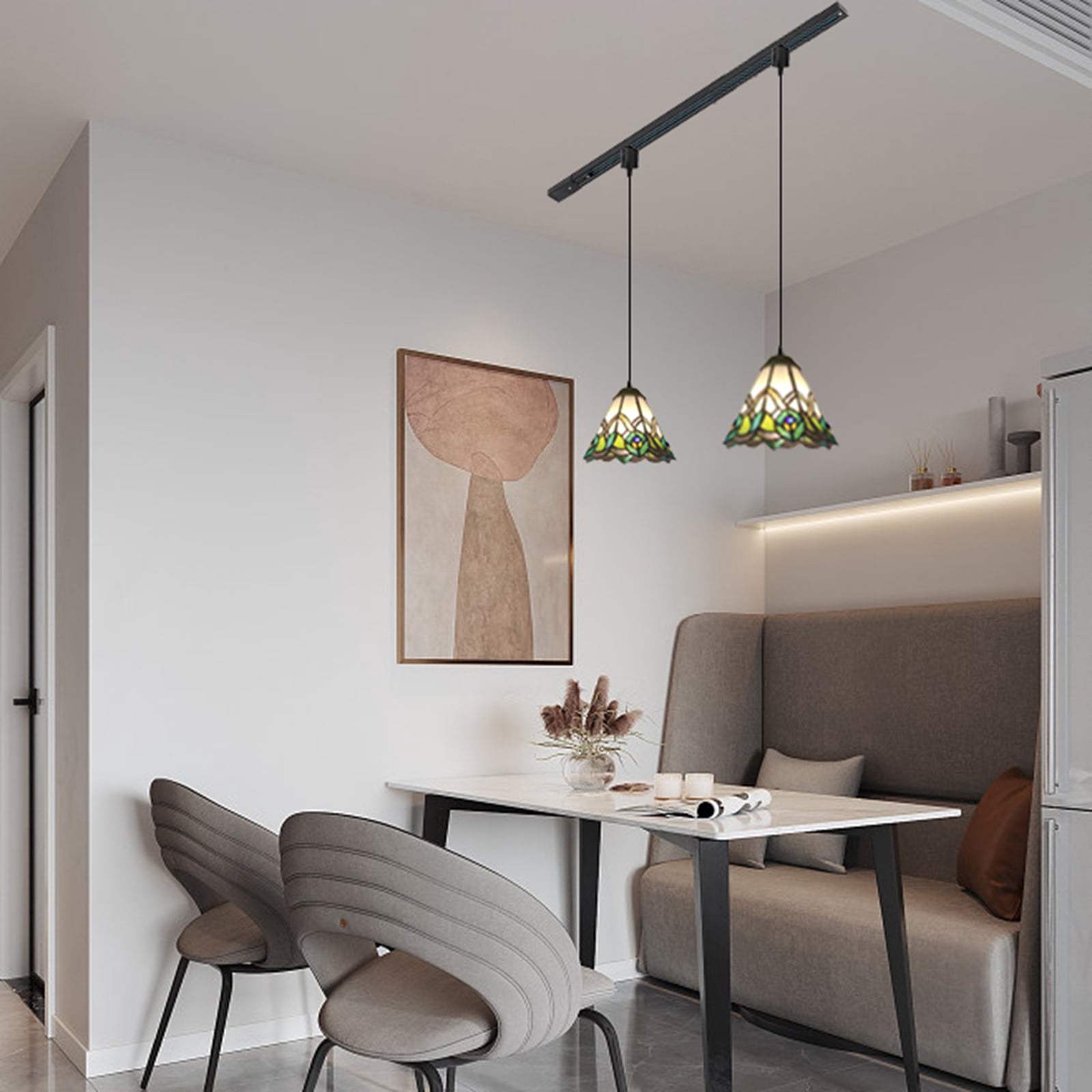 Kiven H-Type Track Lighting Light Fixture, 3-Light Tiffany Style Halo Track Pendant Lighting Fixtures, E26 Socket