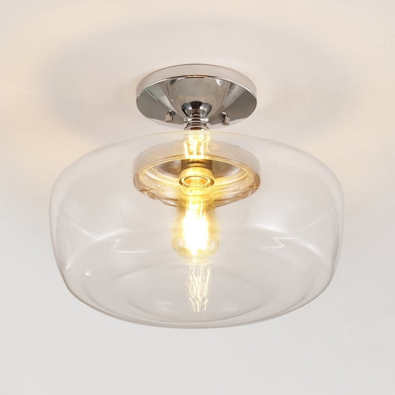 JONATHAN Y Marfa 14" Glass/Iron Farmhouse Modern LED Flush Mount, Chrome, JYL7517C