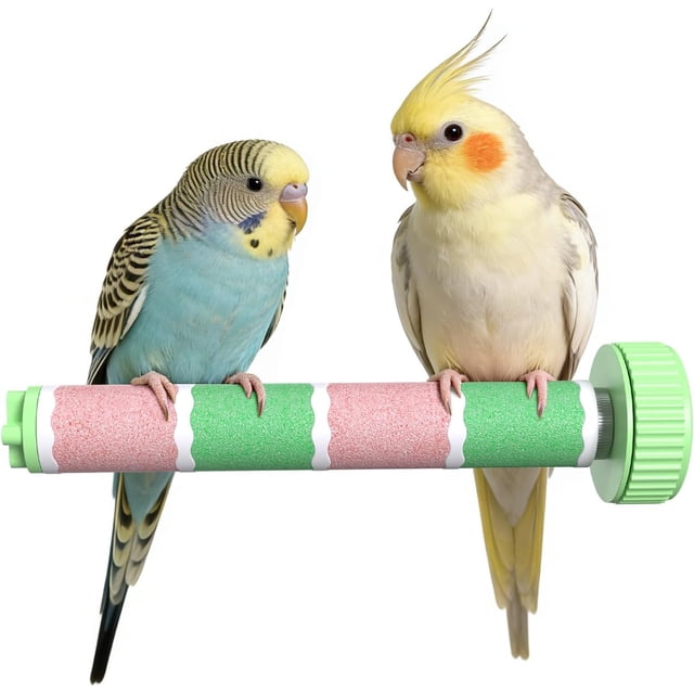 Bird Perch Stand Sandblasted Rough-Surface Cage Accessories,Parrot Beak & Claw Grinding Stone Sticks,Safe Non-Toxic Claw Trimmer Chew Toy for Parakeets,Cockatiels,Finches,Lovebirds,Pink-Green