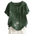thumbnail image 3 of Outfmvch plus size tops for women Plus Size Short Sleeve Cotton Linen Print T Shirt womens tops Green, 3 of 5