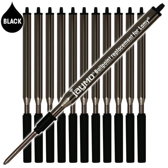 Jaymo Replacement for Lamy M16 1200150 - Measures 4.17 in / 106 mm Long - Ballpoint Pen Refill - 12 Black