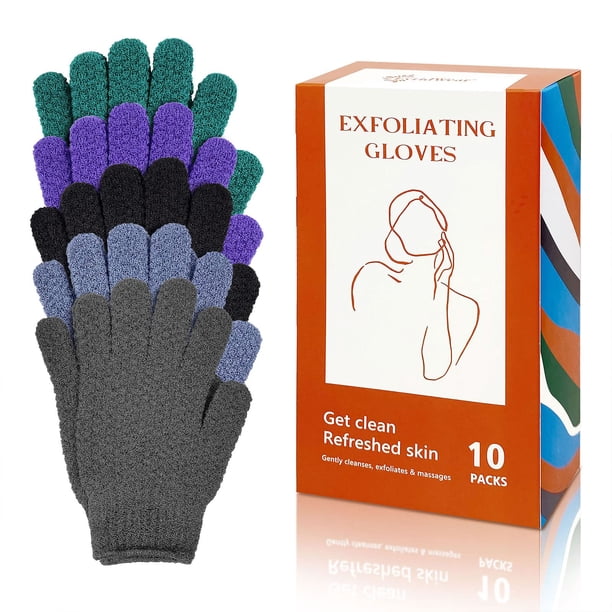 Juego de 5 pares de guantes de baño exfoliantes Evridwear de doble textura