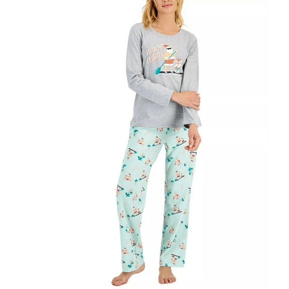 Matching Womens Tropical Santa Mix It Family Pajama Set Tea Green M