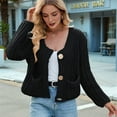thumbnail image 2 of Women'S Long Sleeve Cropped Knit Cardigan 2025 Casual Button Down Crochet Sweater Tops with Pockets Black S, 2 of 7