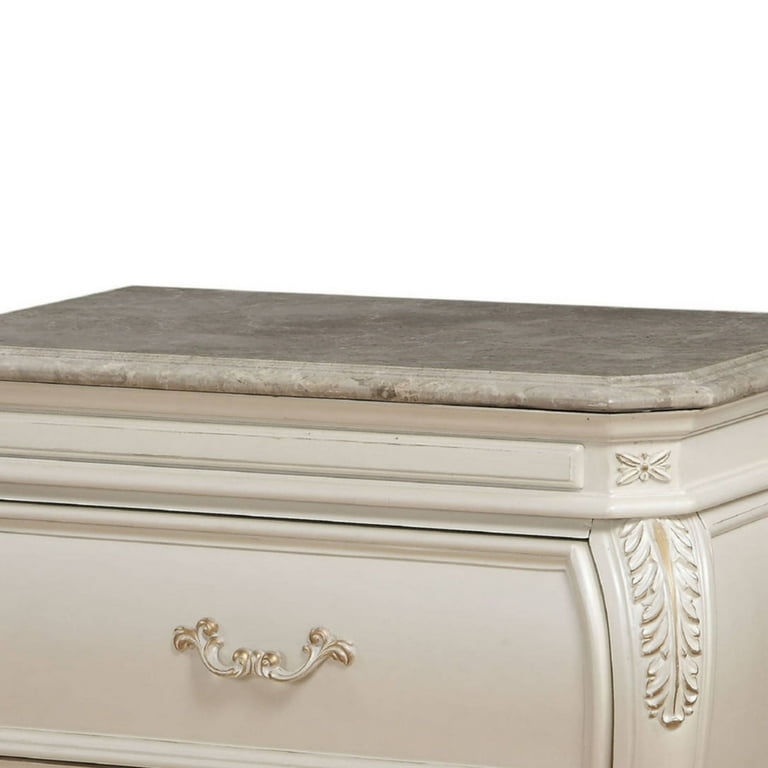 ★acme☆ ACME Chantelle 2-Drawer Nightstand with Granite Top in Pearl