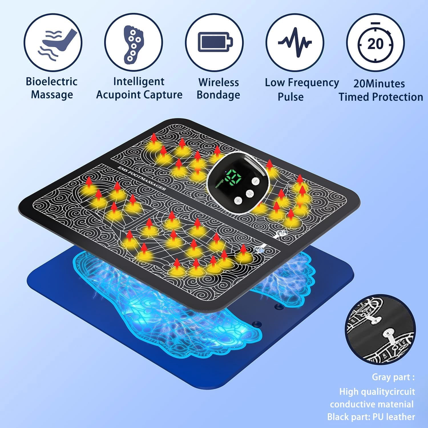 Foot Massager Pad for Plantar, Muscle Relaxation, Foldable Legs & Feet Massager Pad