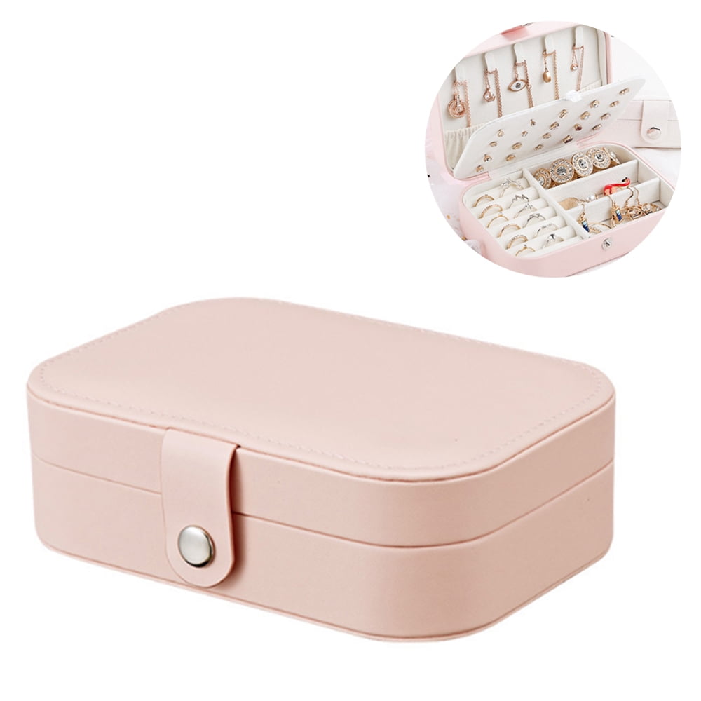 Portable Jewelry Storage Box Necklace Earrings Rings Organizer Case White Pink 