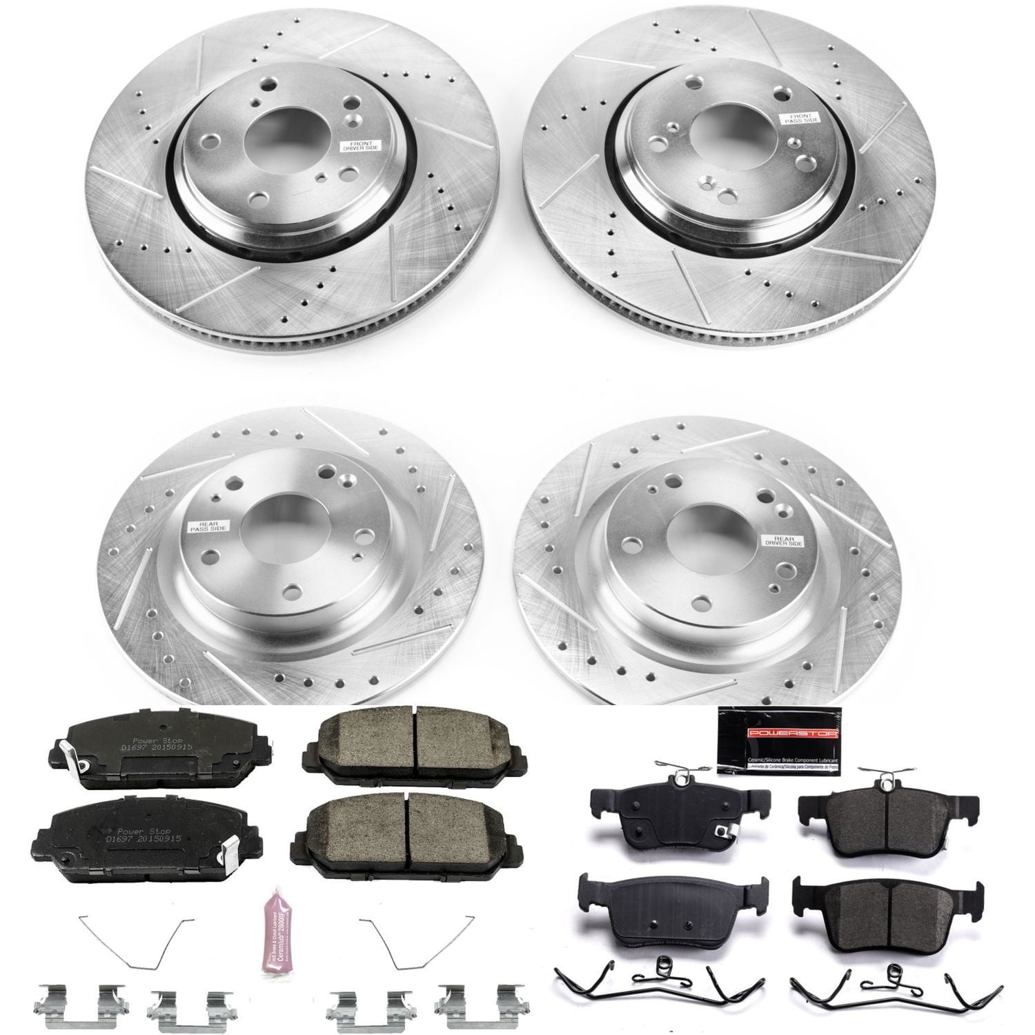 PowerStop Front and Rear Z23 Evolution Sport Carbon-Fiber Ceramic Brake Pad and Drilled & Slotted Rotor Kit Fits: HONDA Select Models K7935