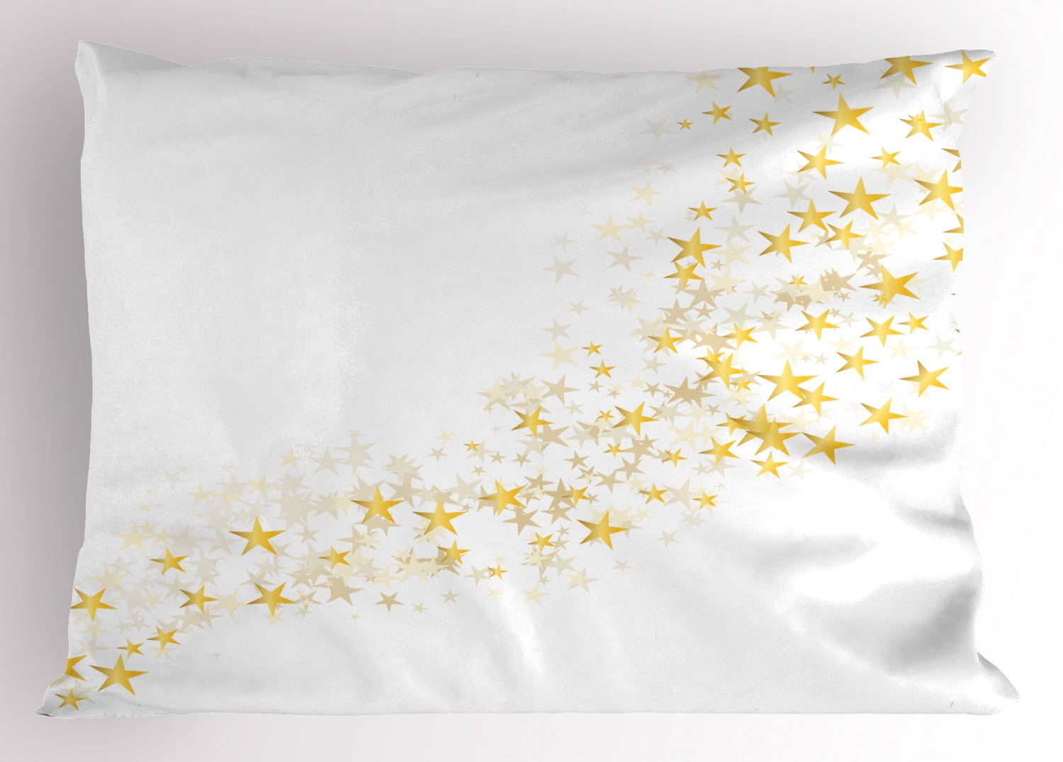 Yellow and White Pillow Sham Yellow Stars Flowing Over the White Backdrop Magic Galaxy