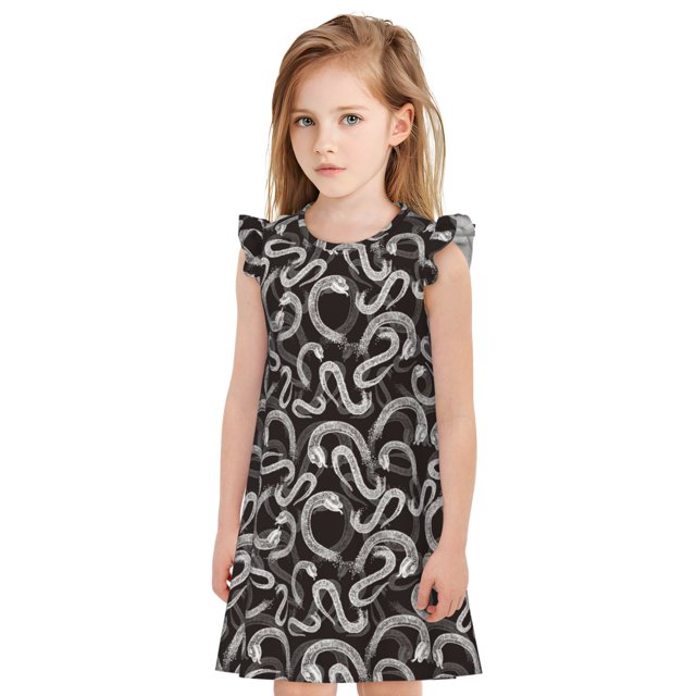 Balery Hand Drawn Snake Camisón de princesa para niñas, pijama de algodón con mangas abullonadas, suave y bonito.-Small