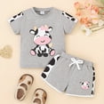 thumbnail image 2 of TOWED22 Toddler Baby Girls Summer Outfits Daisy Ruffle Short Sleeve T-Shirts Tops Floral Shorts 2Pcs Clothes Set 6M-4T(Grey,6-9 M), 2 of 9