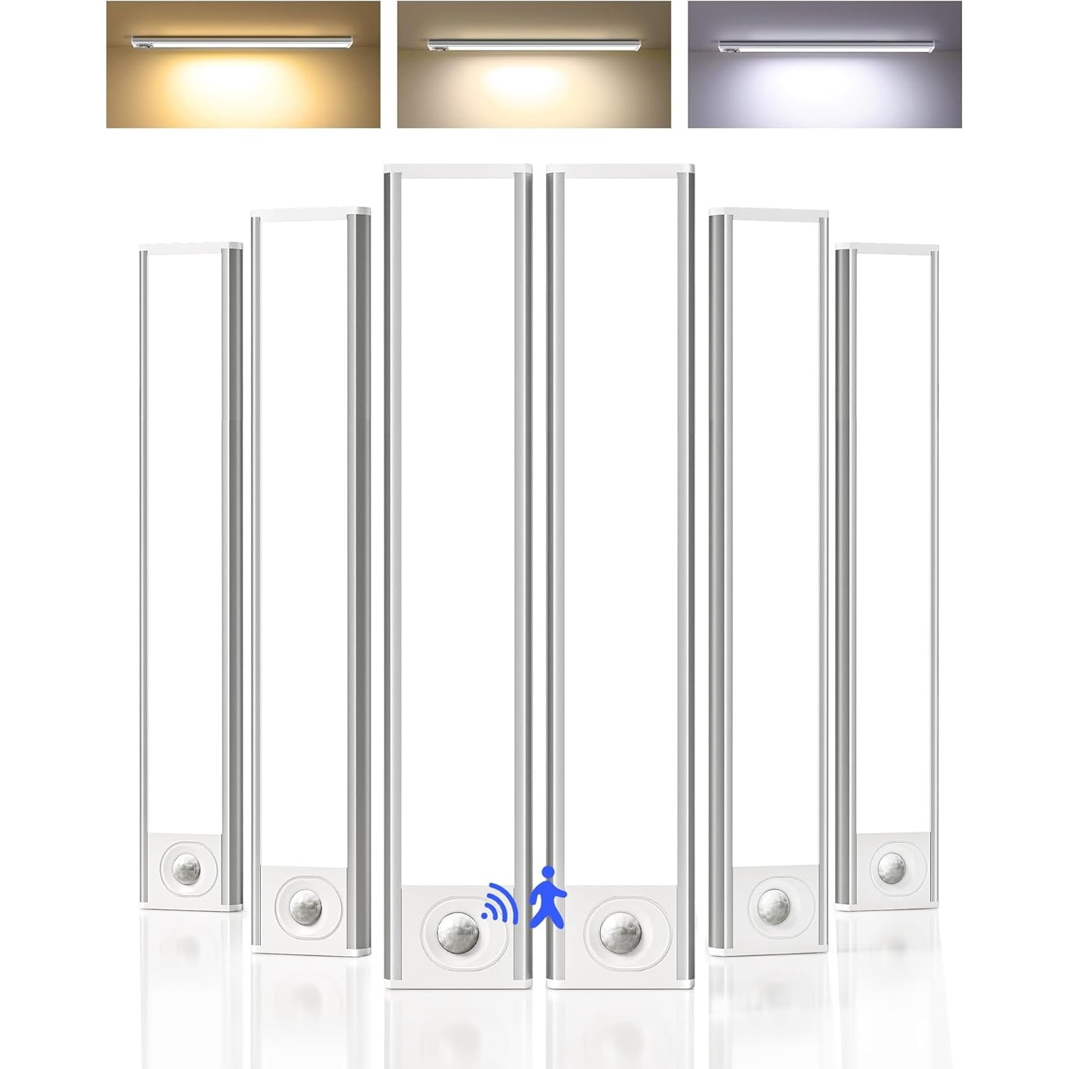 6-Pack Under Cabinet Lighting Wireless, LED Motion Sensor Light Indoor, Rechargeable Closet Lights Battery Operated, Dimmable & 3 Color Temps, Under Counter Lights for Kitchen, Stairs (8inch)