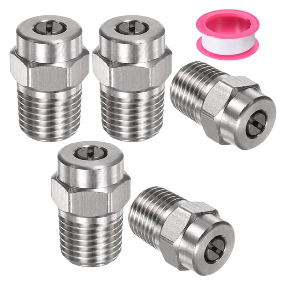 Puntas de limpieza de superficie Uxcell de 5 paquetes - Boquillas de lavadora a presión de 40 grados 1/4" NPT macho, acero inoxidable con cinta de sellado (orificio de 1.514 mm)