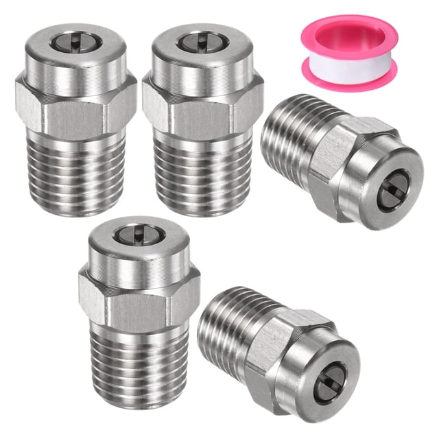 Puntas de limpieza de superficie Uxcell de 5 paquetes - Boquillas de lavadora a presión de 40 grados 1/4" NPT macho, acero inoxidable con cinta de sellado (orificio de 1.514 mm)