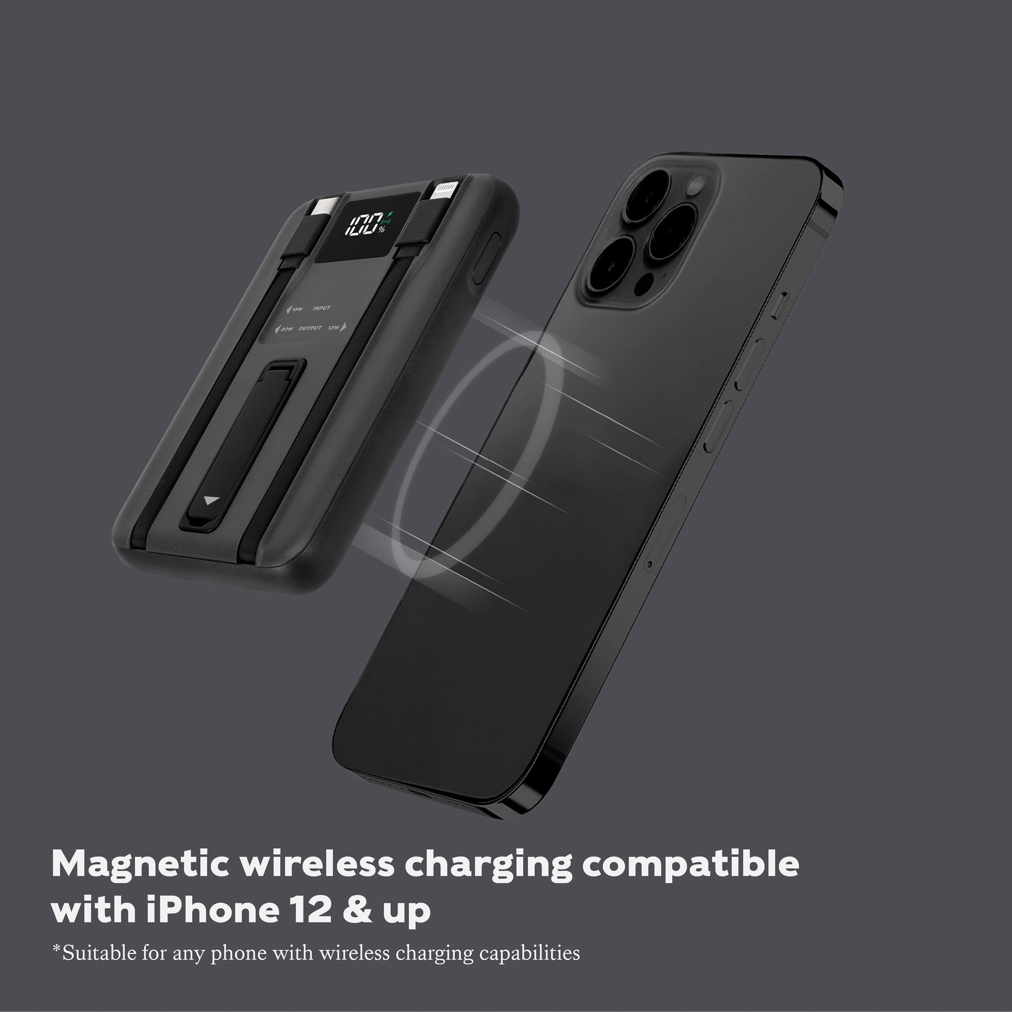 Swiss Tech 10000mAh wireless magnetic power bank, fast charging portable charger for iPhone 12+