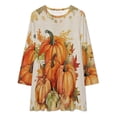 thumbnail image 2 of Fall Thanksgiving Maple Leaf Pumpkin Watercolor Loose Dress Evening Dress Summer Dresses for Women Luxury Dress Long Sleeved Dress, 2 of 4