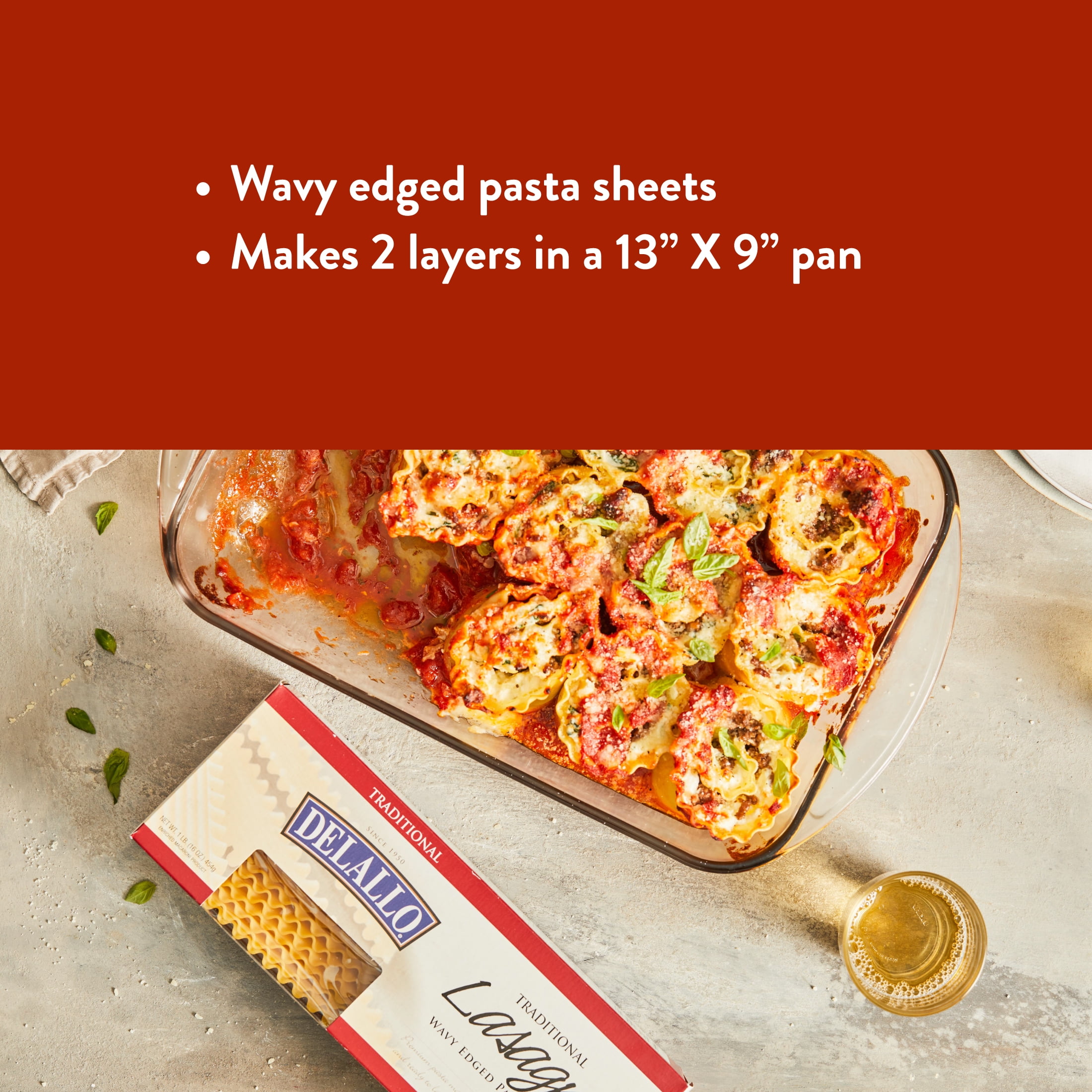 DeLallo Lasagna Noodle Sheets, Authentic Italian Recipe, Non-GMO, 1 lb Bag, 4 Pack