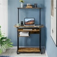 thumbnail image 2 of Yaheetech 3 Tiers Computer Desk with Printer Shelf for Home Office, Rustic Brown, 2 of 7
