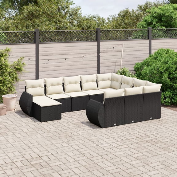 vidaXL Garden Sofa Set Black, Cream White Poly Rattan Large Modular