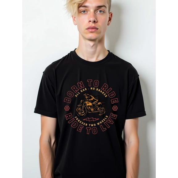 Greenink Born to Ride Motorcycle Tee mens graphic t shirts black elegantly funny Spring and summer outdoor wear Vintage Unisex Shirt Graphic tshirts