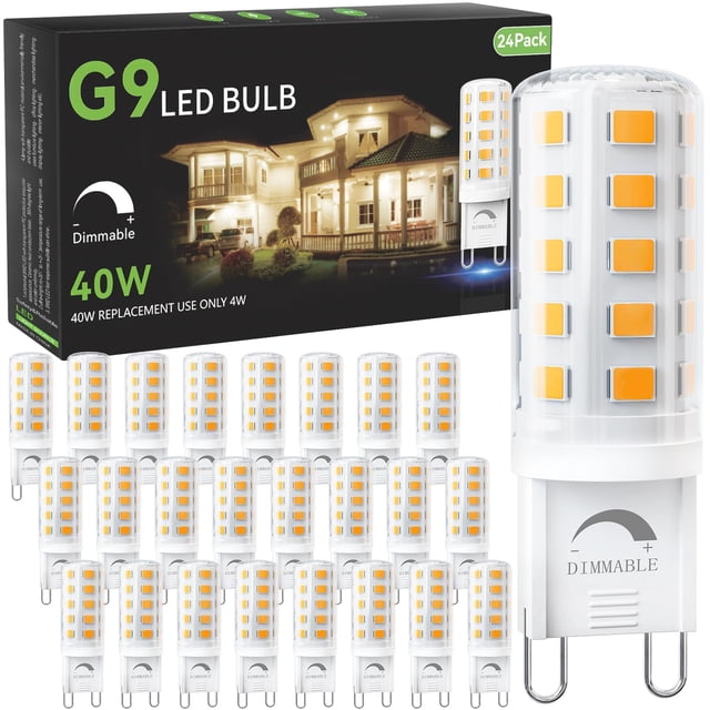 Bombilla LED TJOY G9 regulable, 4 W, 3000 K, 120 V, 450 lm, paquete de 24