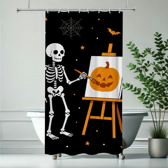RKSupls Skeleton Painting Pumpkin Art  Polyester Shower Curtain with Hooks for Chic Elegant Waterproof Shower Curtain Home Bathtub Bathroom Decor