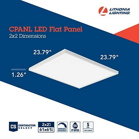 Lithonia Lighting CPANL 2x2 LED Flat Panel Light, 2 ft. by 2 ft. LED Light Panel, Ceiling Lighting Fixture, 3300 Lumens, 3500K/4000K/5000K Switchable CCT, Includes Direct Ceiling M