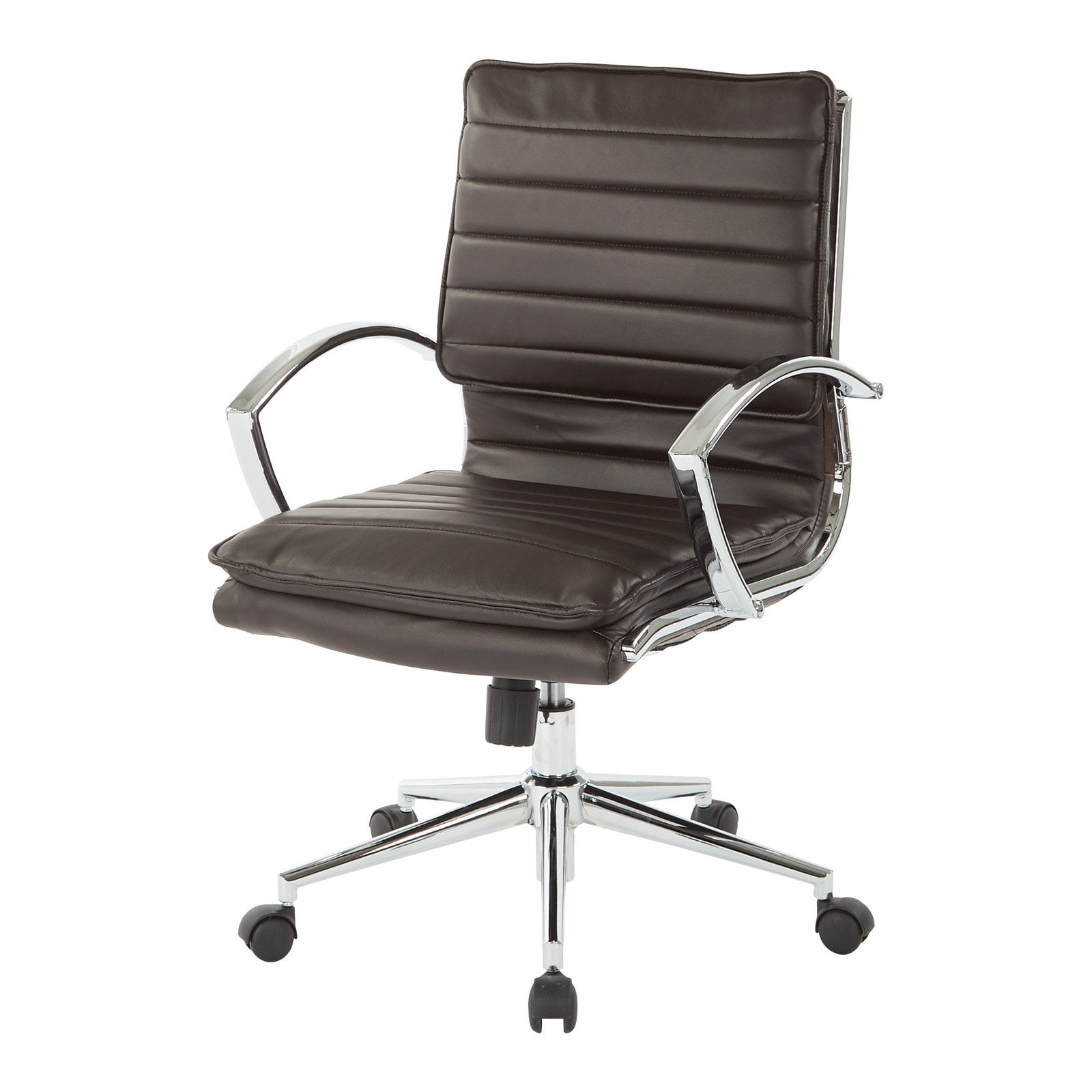 Office Star Products Mid Back Manager's Faux Leather Chair in Espresso with  Chrome Base