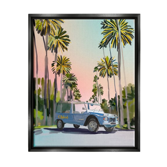 Stupell Industries Glam Summer Tropical Car Transportation Painting Black Floater Framed Canvas Art Print Wall Art, 17 x 21