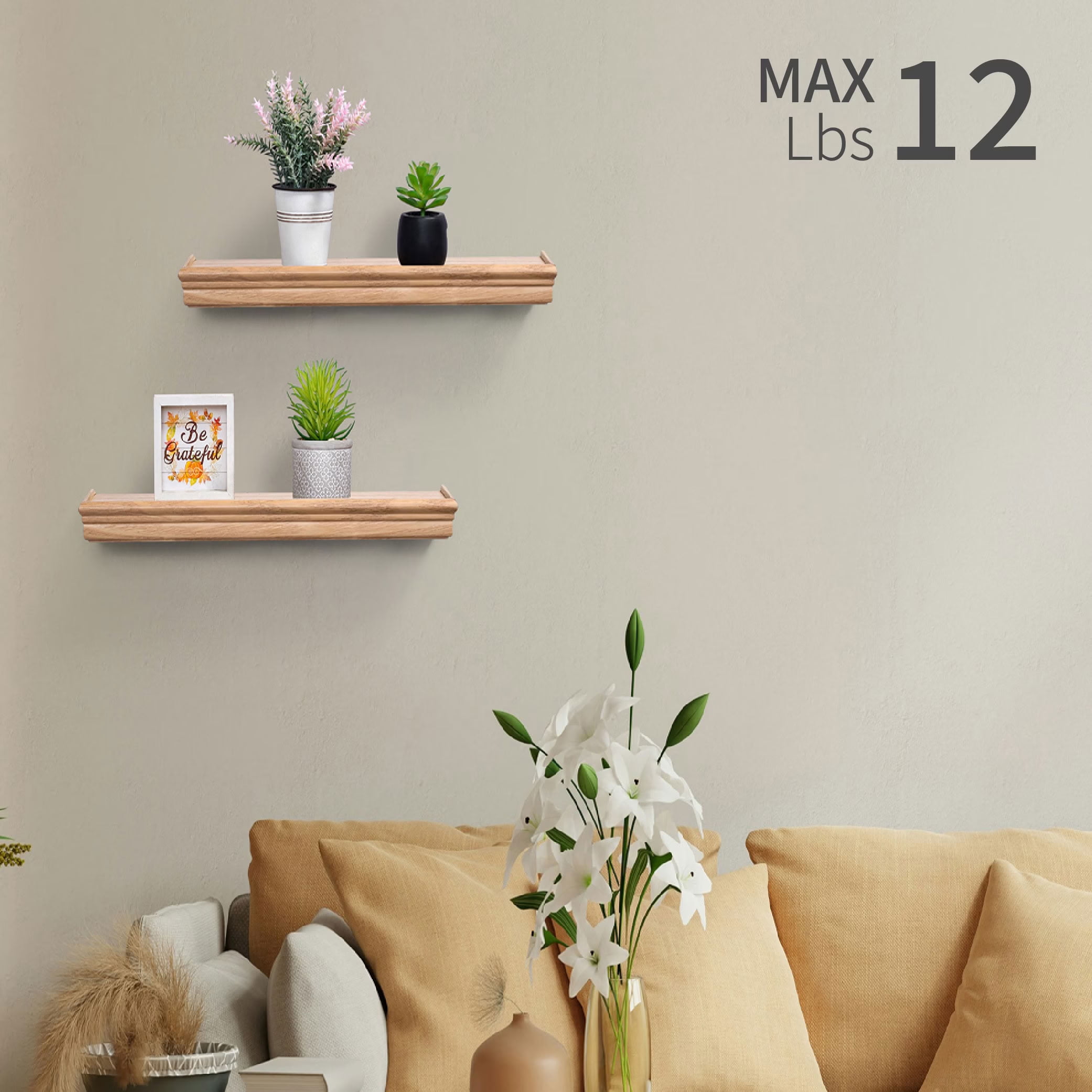 MAYEERTY 2-Piece Floating Wall Shelves, 18" Wood Wall Mounted Storage Ledges with Invisible, for Bedroom Bathroom Living Room Kitchen