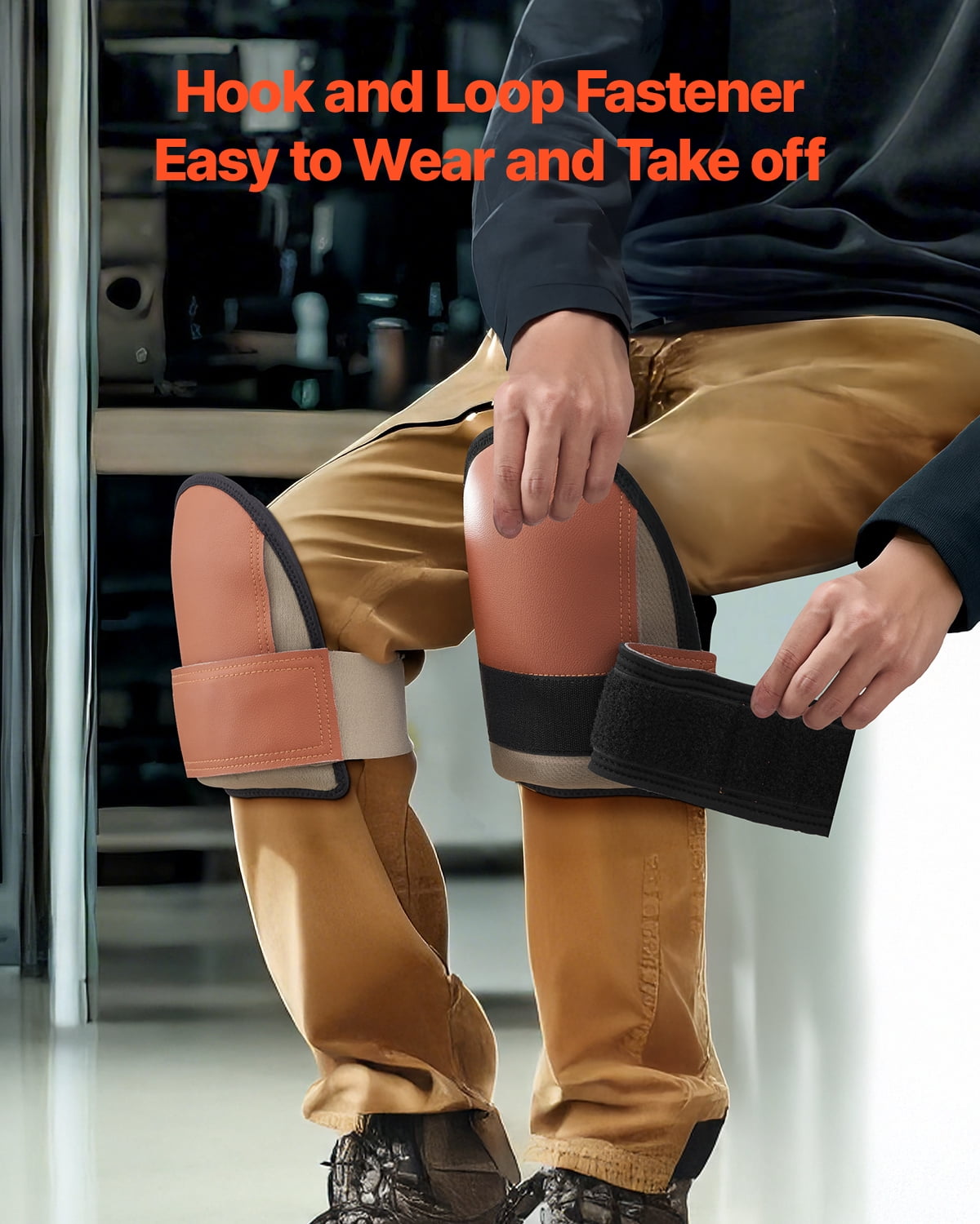 VEVOR Knee Pads for Work, Durable Leather Construction Pads, Machine Washable Work Knee Pads,Easy to Wear and Take off, Extra Thick Knee Support for Gardening Flooring and Cleaning,Black and Brown