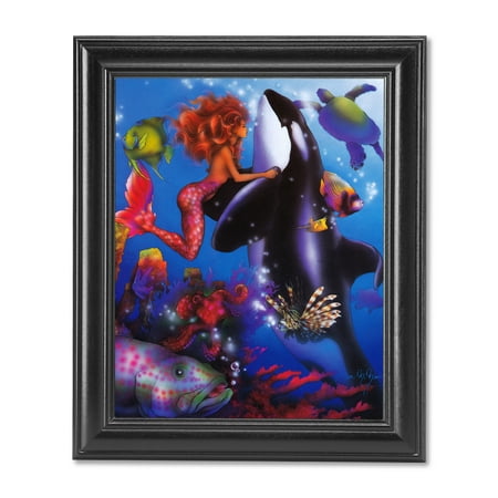 Black Whale - Mermaid Orca Whale Ocean Fish Sea Turtle Fantasy Wall Picture Black Framed