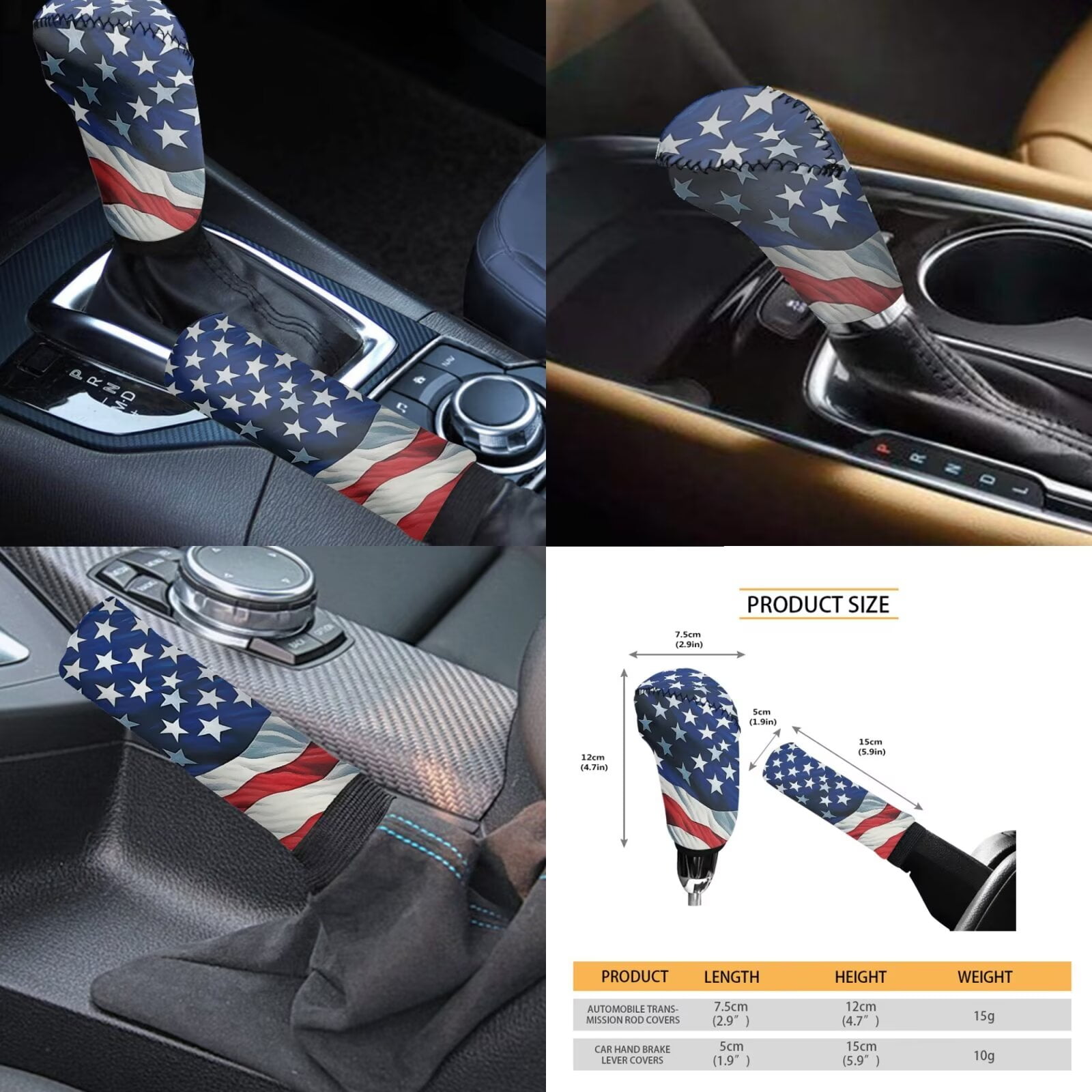 Garronmavis American Flag 11 Pcs Car Seat Covers Full Set with Cars Headrest Protectors+Lanyards Key Ring+Auto Cup Coaster+Handbrake Gear+Shift Knob Cover Interior Accessiores for Decor