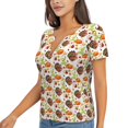 thumbnail image 2 of Wukai Thanksgiving Turkey Casual V-Neck Graphic Tees for Women: Lightweight and Breathable Summer Tops with Stylish Design-Large, 2 of 8