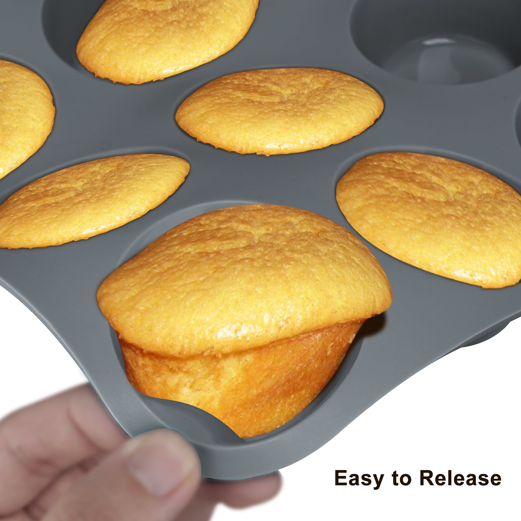 Aschef 7-Piece Non-Stick Silicone Baking Tray Set, Muffin, Loaf, Bread, Pizza, and Cake Pan-Gray