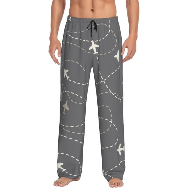 Fotbe Airplane Routes Around The World Pantalones de Pijama para Hombre, Pantalones de Dormir, Pantalones de Casa con Cintura Ajustable y Bolsillos-Medium