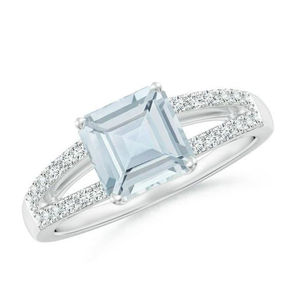 ANGARA Natural Solitaire Emerald-Cut 1.35 ct Aquamarine Split Shank Ring in 14K White Gold for Women (Size-7mm) | March Birthstone, Anniversary, Jewelry Gift for Women | Natural Aquamarine Ring