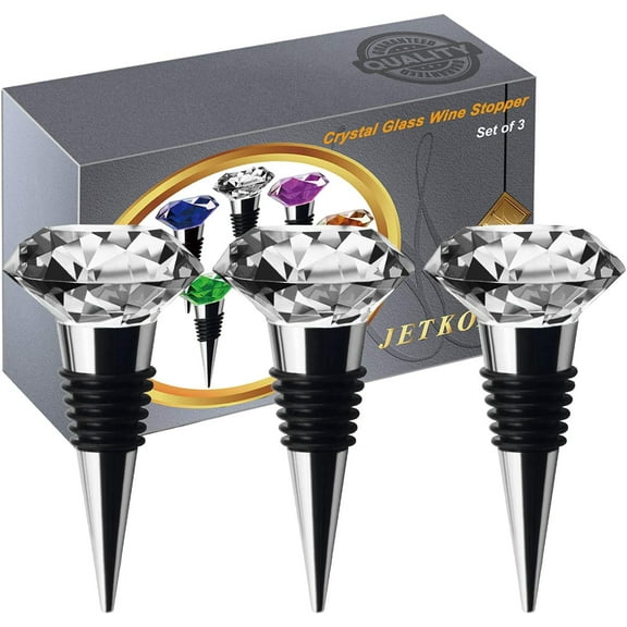 JETKONG 3 Pcs Wine Stoppers Crystal Wine and Beverage Bottle Stopper Diamond Decorative Wine Bottle Stopper (Crystal) Crystal x