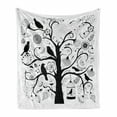 thumbnail image 1 of Black and White Soft Flannel Fleece Throw Blanket, Tree with Swirling Branches Flowers Birds and a Bird Cage, Cozy Plush for Indoor and Outdoor Use, 50" x 60", Black and White, by Ambesonne, 1 of 6