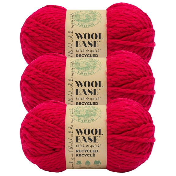 Lion Brand Yarn Wool-Ease Thick & Quick Recycled Red Super Bulky Recycled Acrylic, Recycled Wool Yarn 3 Pack